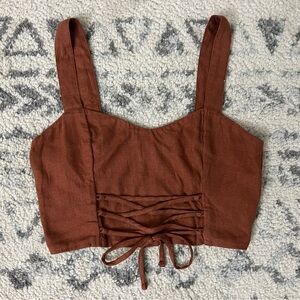 NWT Abercrombie and Fitch Lace Up Linen Blend Set Top - Size Medium